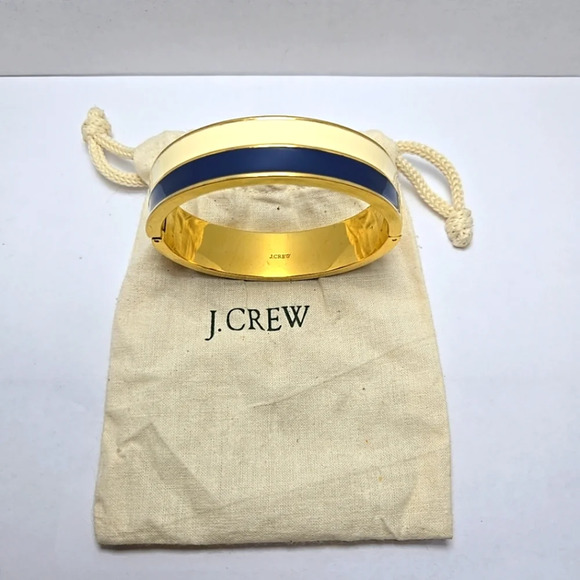 J. Crew Jewelry - Womens J CREW Enamel Gold Tone Navy White Bangle Bracelet Cuff Blue